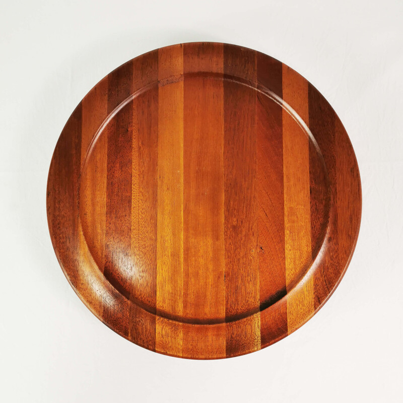 Vintage round teak platter, Norway 1970s