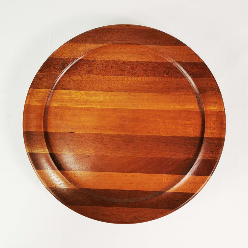 Vintage round teak platter, Norway 1970s