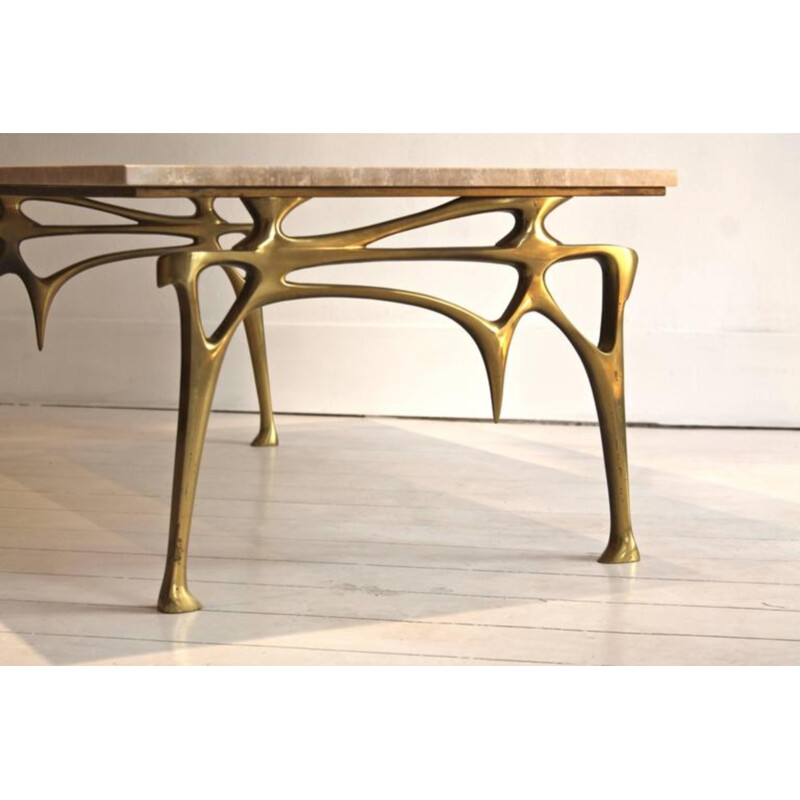 Willy Daro coffee table in golden bronze - 1970s