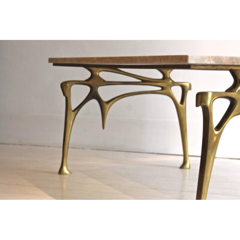 Willy Daro coffee table in golden bronze - 1970s