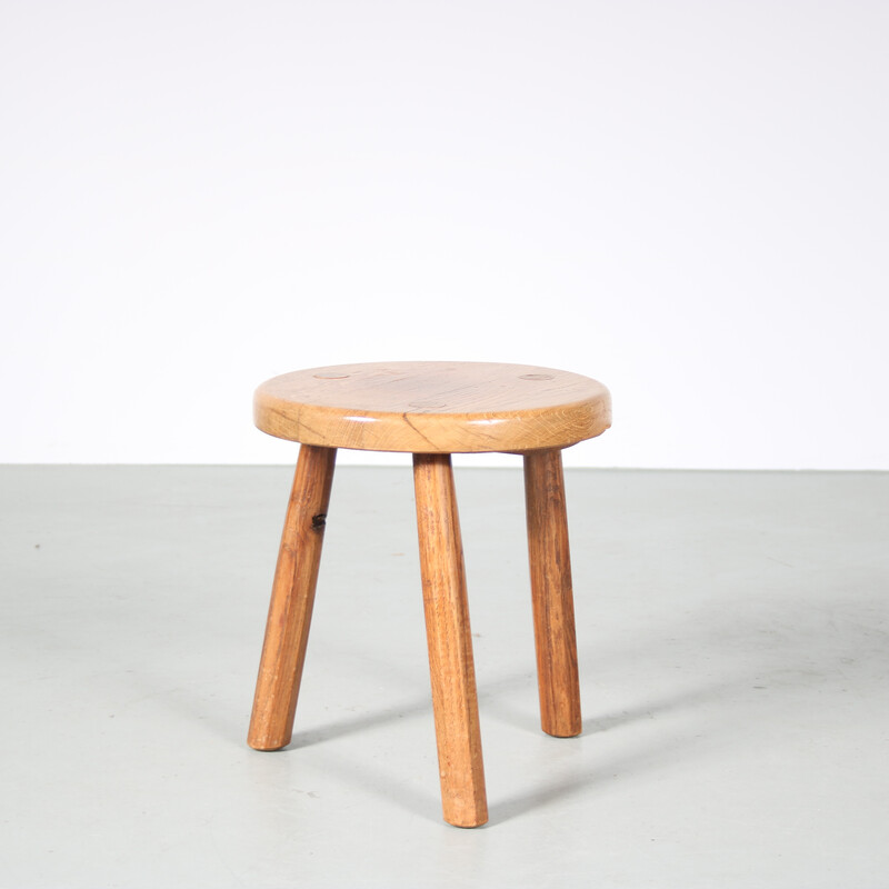 Vintage oak tripod stool, Netherlands 1970s