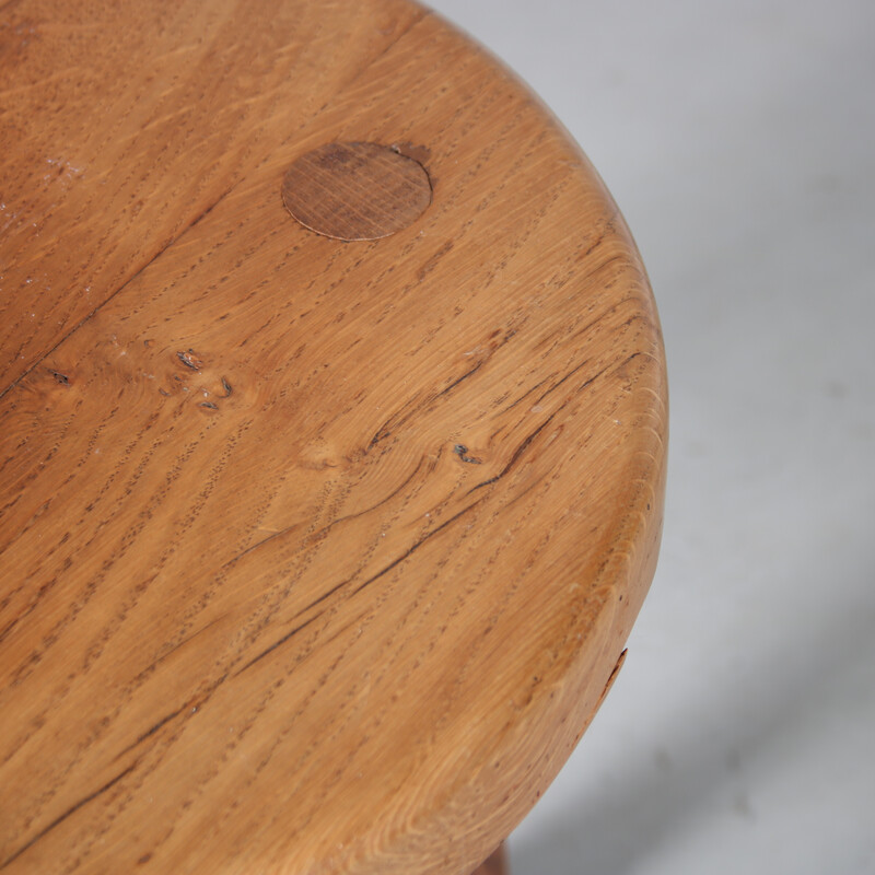 Vintage oak tripod stool, Netherlands 1970s