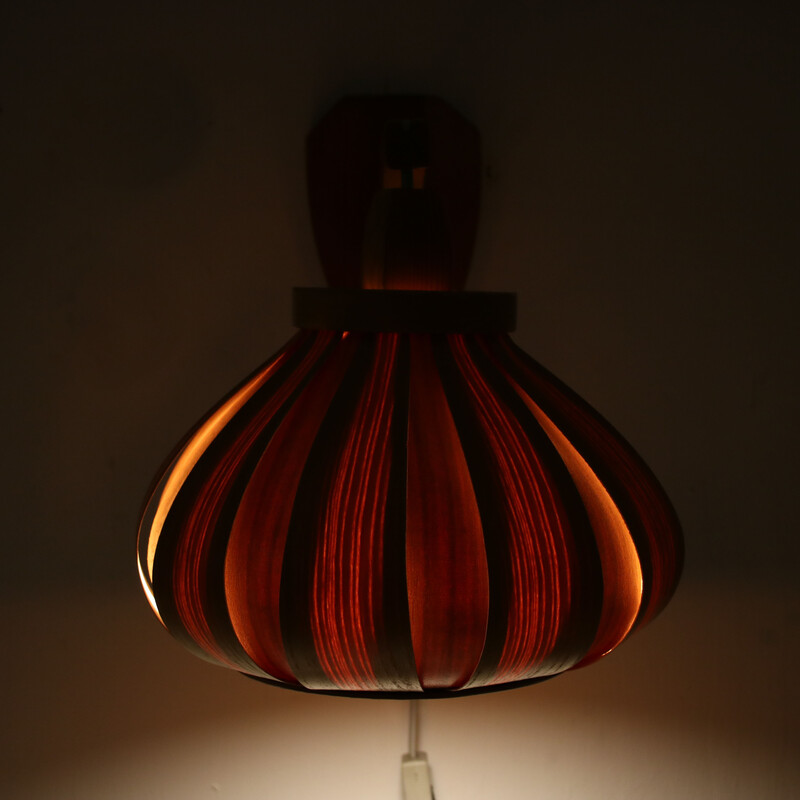 Vintage pine wall lamp for Translandia, Denmark 1970s