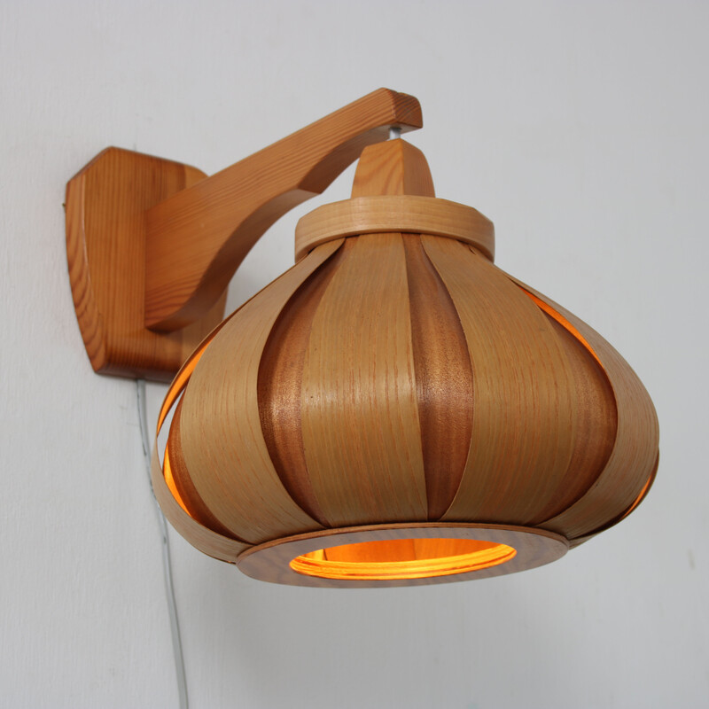 Vintage pine wall lamp for Translandia, Denmark 1970s