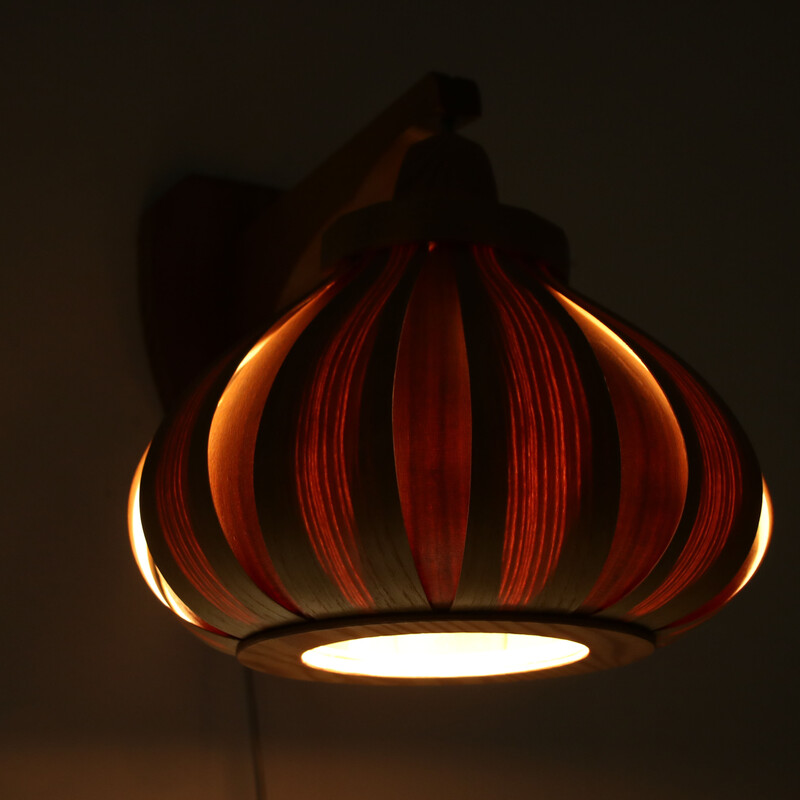 Vintage pine wall lamp for Translandia, Denmark 1970s