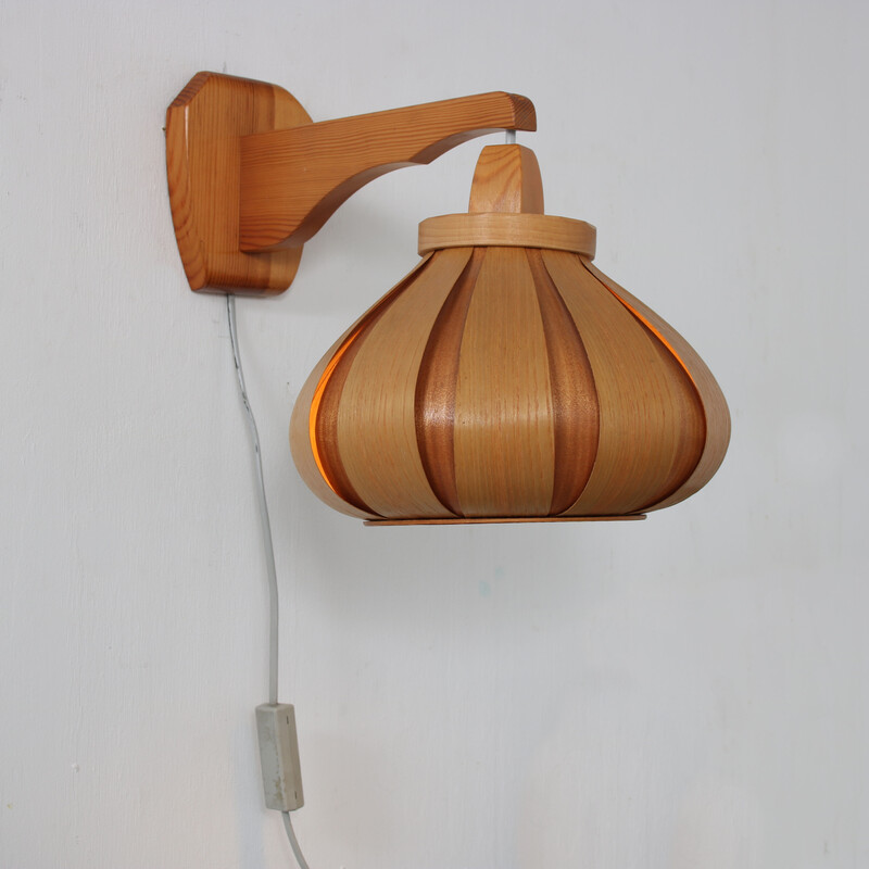 Wandlampe aus Kiefer für Translandia, Dänemark 1970er Jahre