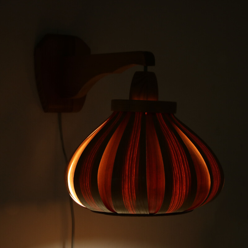 Vintage pine wall lamp for Translandia, Denmark 1970s