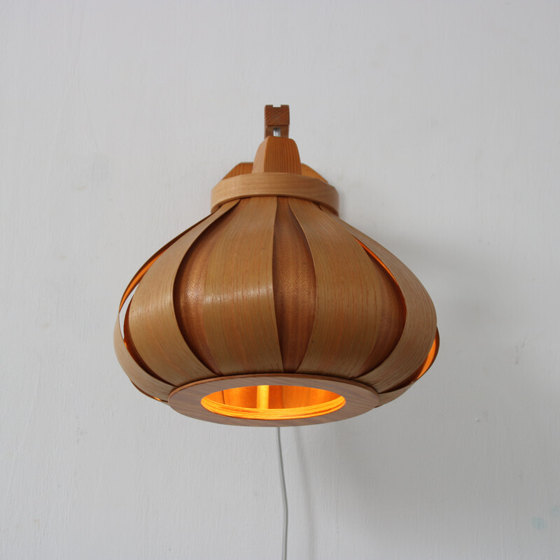 Vintage pine wall lamp for Translandia, Denmark 1970s