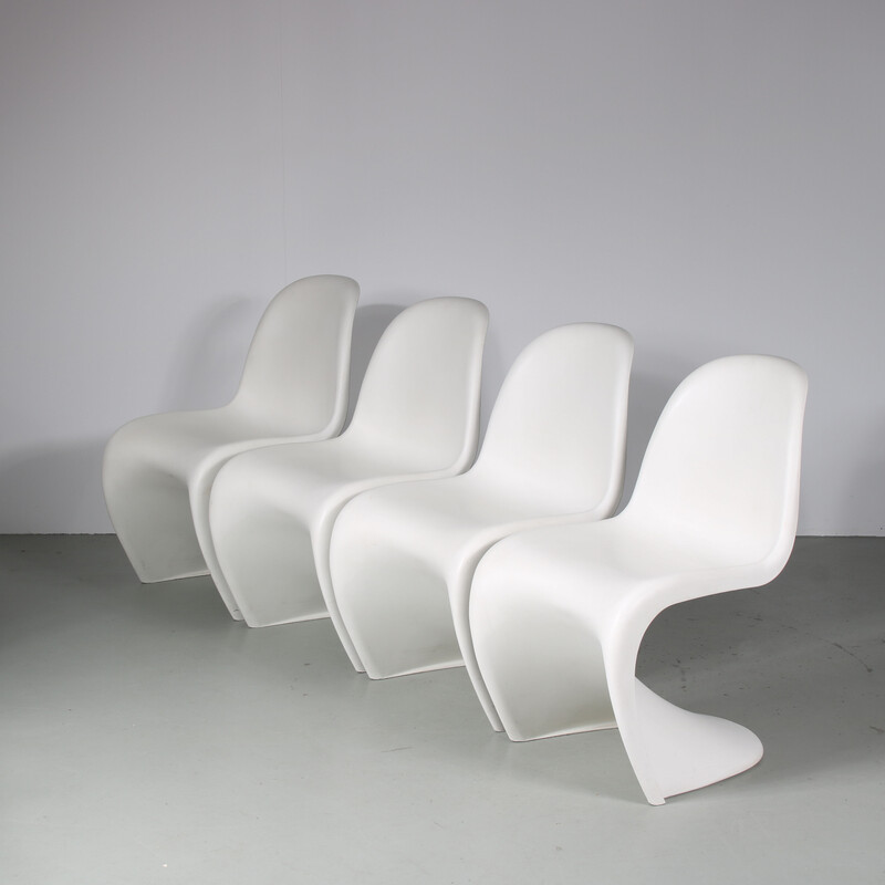 Set of 4 vintage white plastic chairs by Verner Panton for Vitra, Germany 1990s