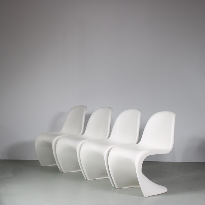 Juego de 4 sillas vintage de plástico blanco de Verner Panton para Vitra, Alemania años 90