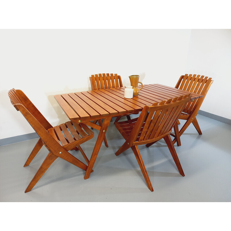 Vintage Scandinavian garden furniture in wood and brass, 1960s