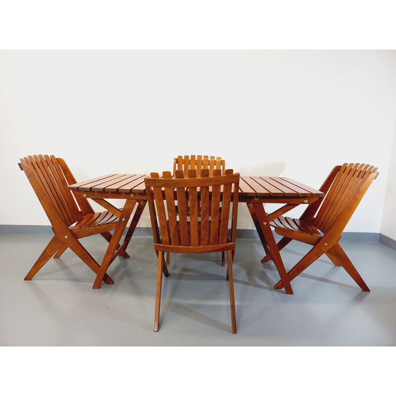 Vintage Scandinavian garden furniture in wood and brass, 1960s