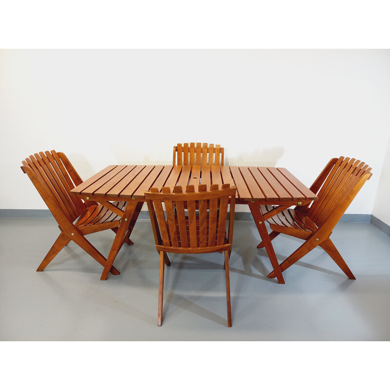 Vintage Scandinavian garden furniture in wood and brass, 1960s