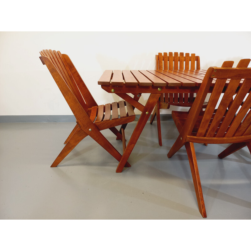 Scandinavisch vintage tuinmeubilair in hout en messing, 1960