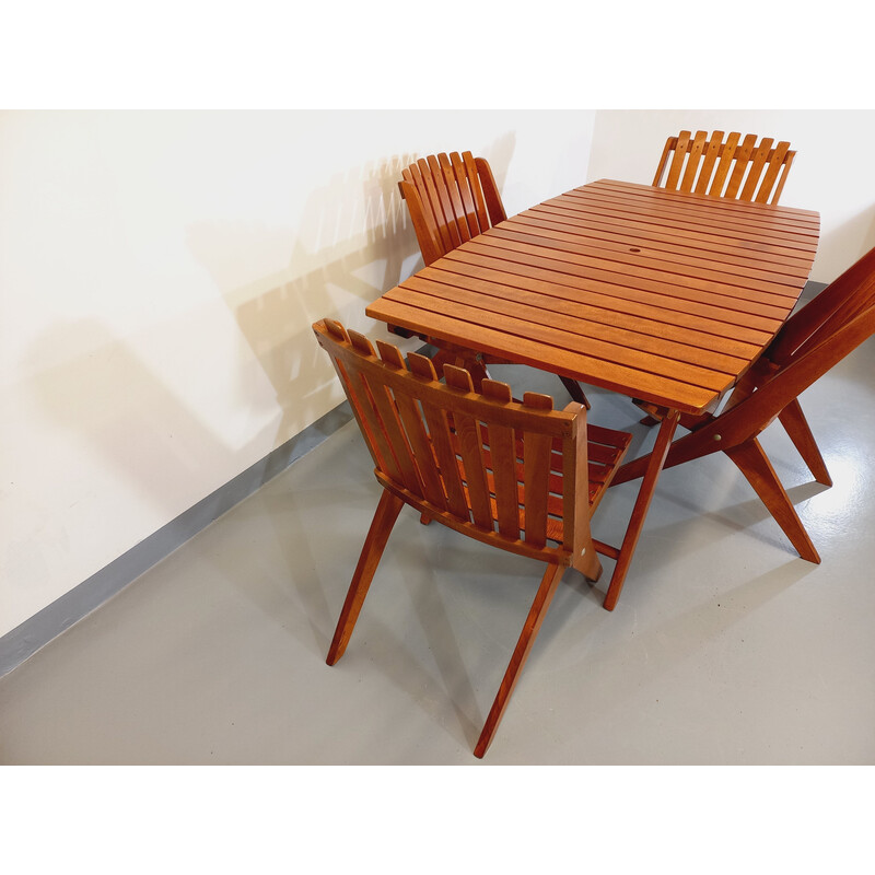 Vintage Scandinavian garden furniture in wood and brass, 1960s