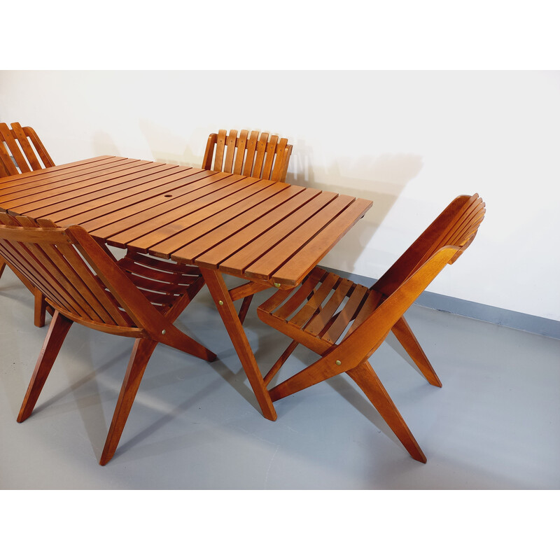 Salon de jardin scandinave vintage en bois et laiton, 1960