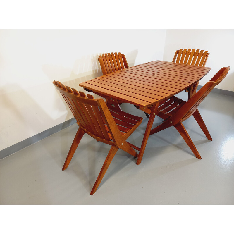 Vintage Scandinavian garden furniture in wood and brass, 1960s