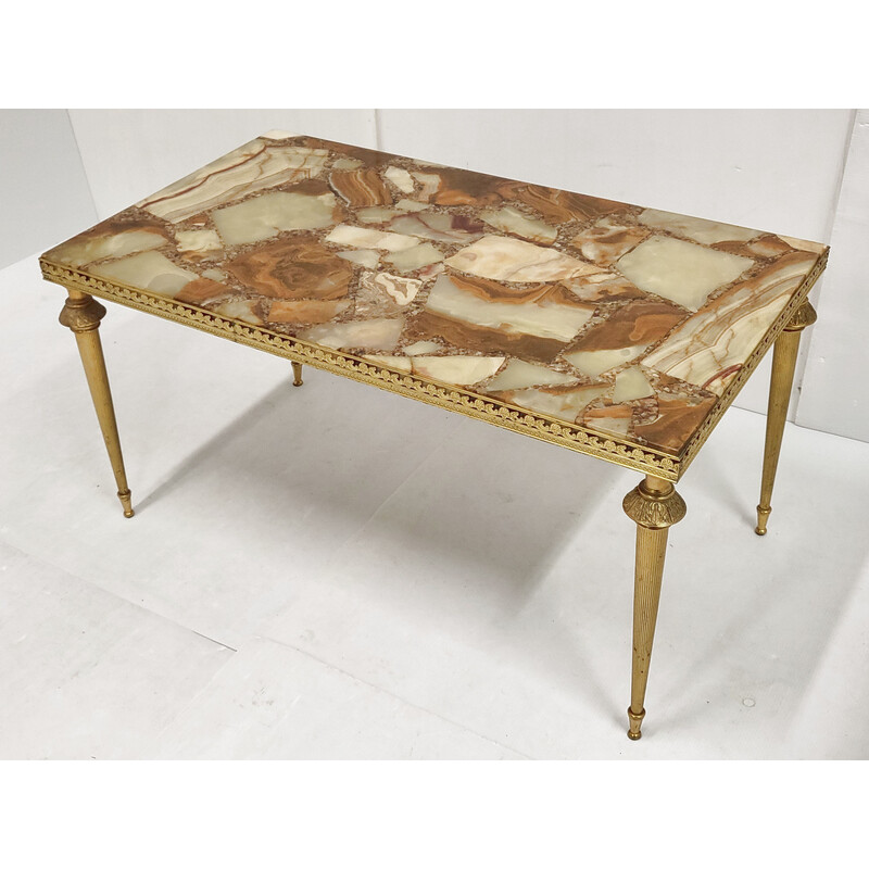 Vintage coffee table in onyx, resin and brass, 1970s