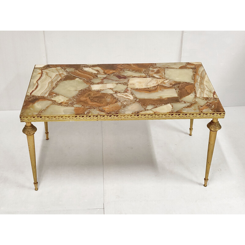 Vintage coffee table in onyx, resin and brass, 1970s