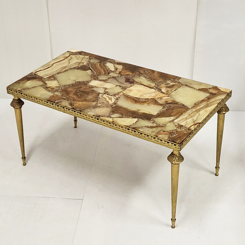 Vintage coffee table in onyx, resin and brass, 1970s