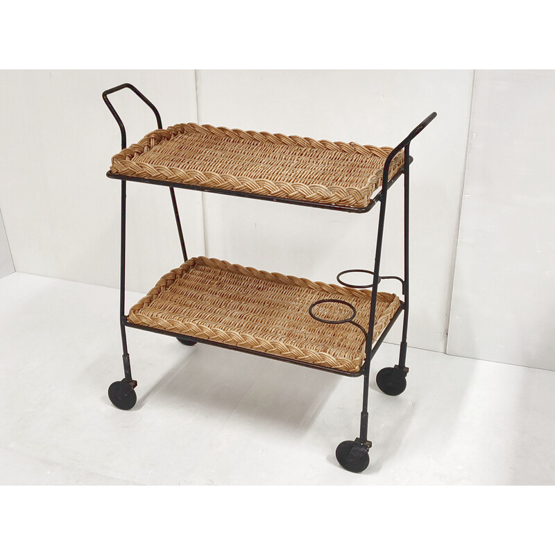 Vintage stalen en rotan dressoir, 1950