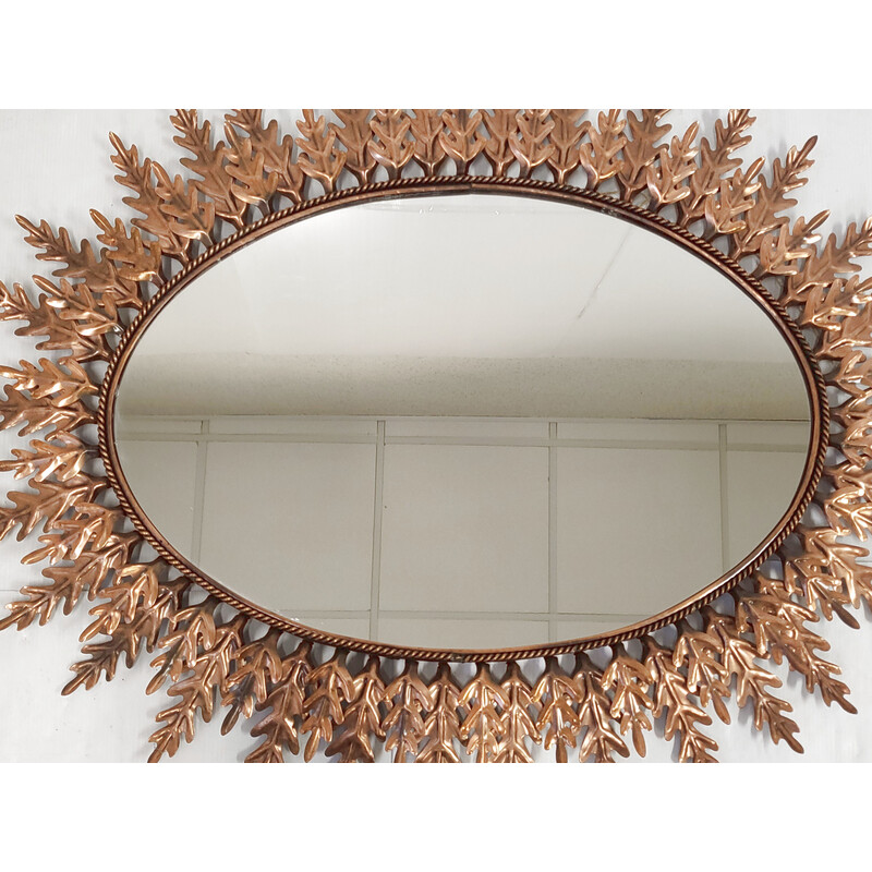 Vintage leaf mirror in coppery brass, 1960s