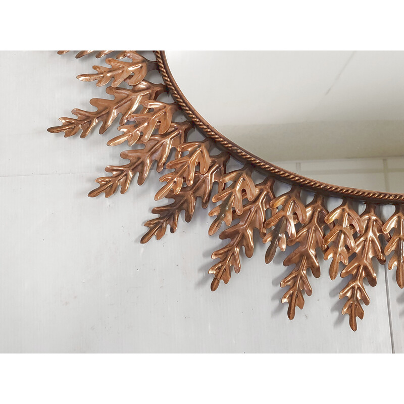 Vintage leaf mirror in coppery brass, 1960s