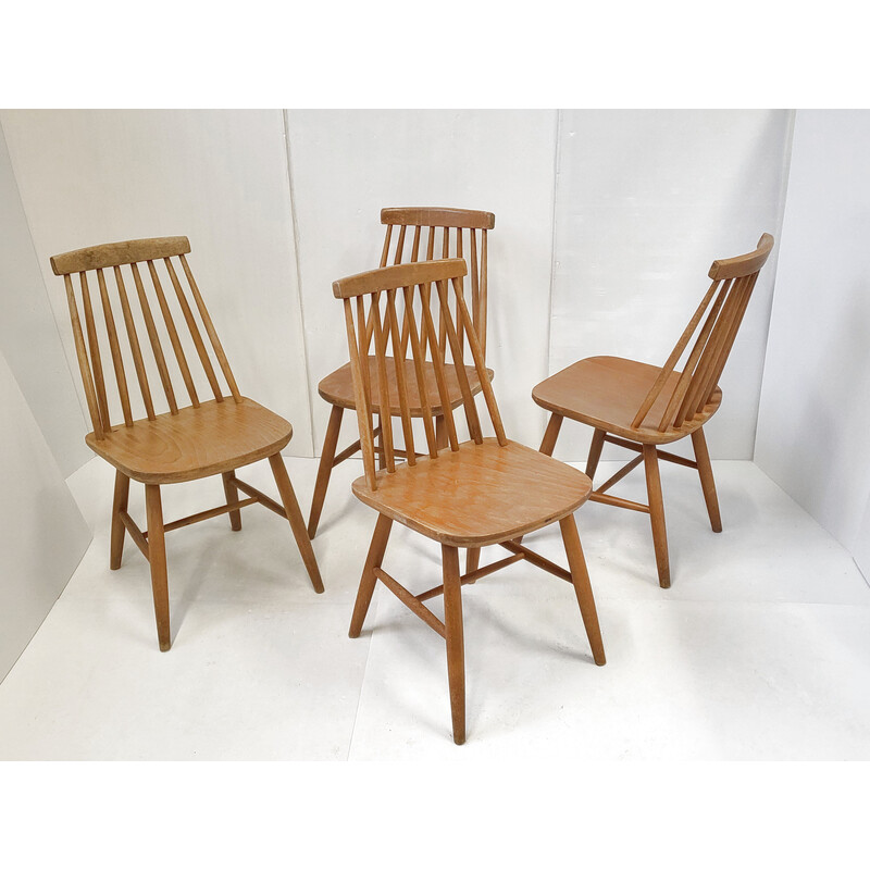 Set of 4 Scandinavian vintage beechwood chairs, 1960