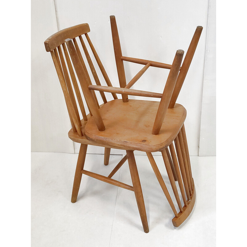 Set of 4 Scandinavian vintage beechwood chairs, 1960