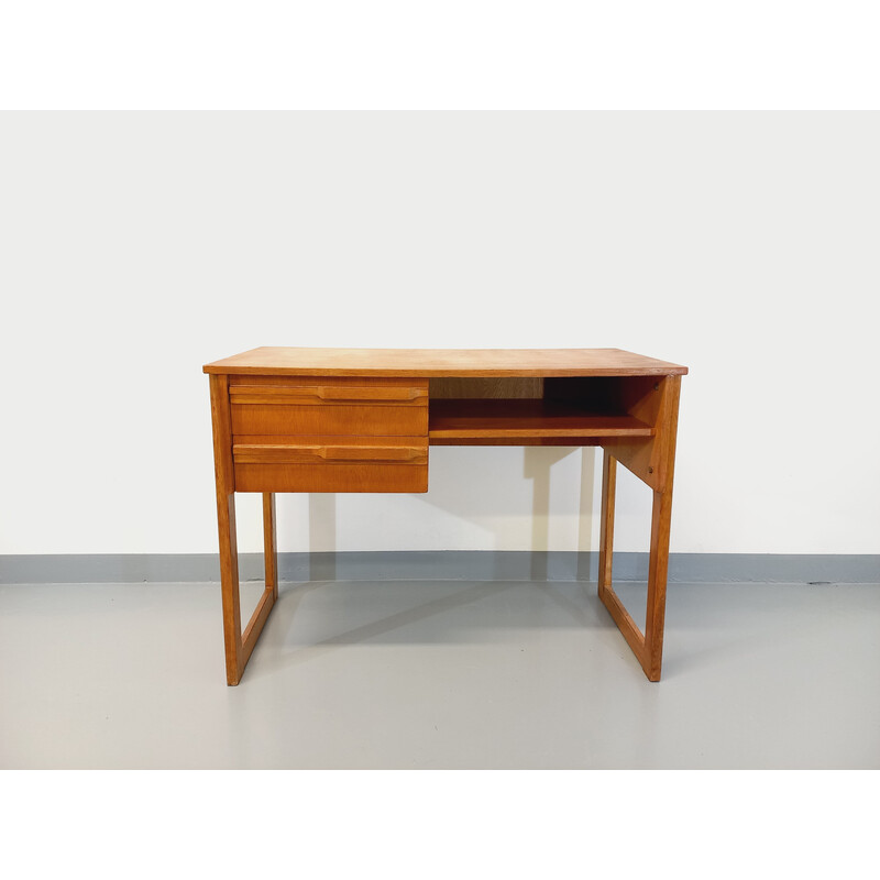 Vintage oakwood desk with sled legs, 1960