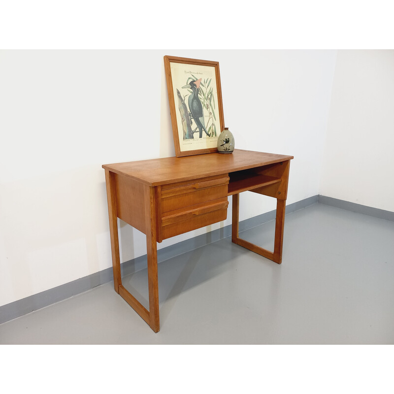 Vintage oakwood desk with sled legs, 1960