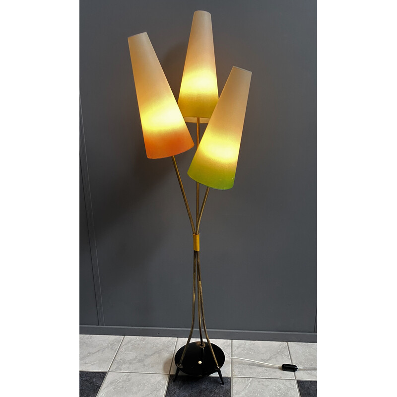 Vintage floor lamp with 3 color shades, 1960s