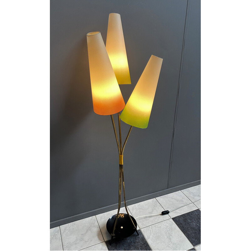 Lampadaire vintage avec 3 abat-jour de couleur, 1960