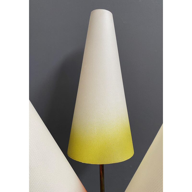 Lampadaire vintage avec 3 abat-jour de couleur, 1960