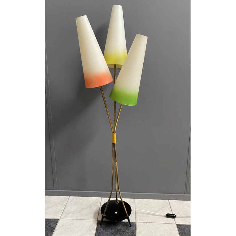 Lampadaire vintage avec 3 abat-jour de couleur, 1960