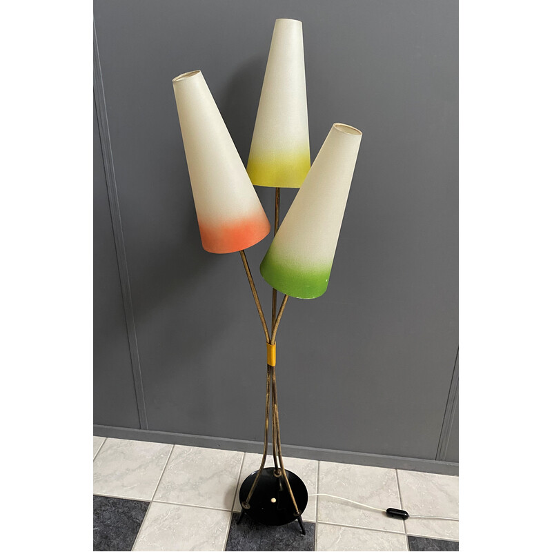 Vintage floor lamp with 3 color shades, 1960s