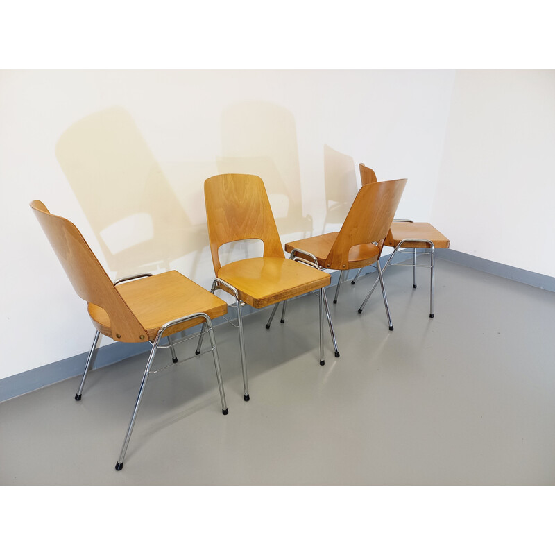 Set of 4 vintage stacking chairs model Manhattan by Baumann, 1970