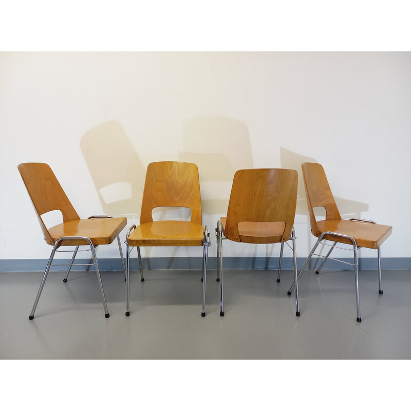 Set of 4 vintage stacking chairs model Manhattan by Baumann, 1970