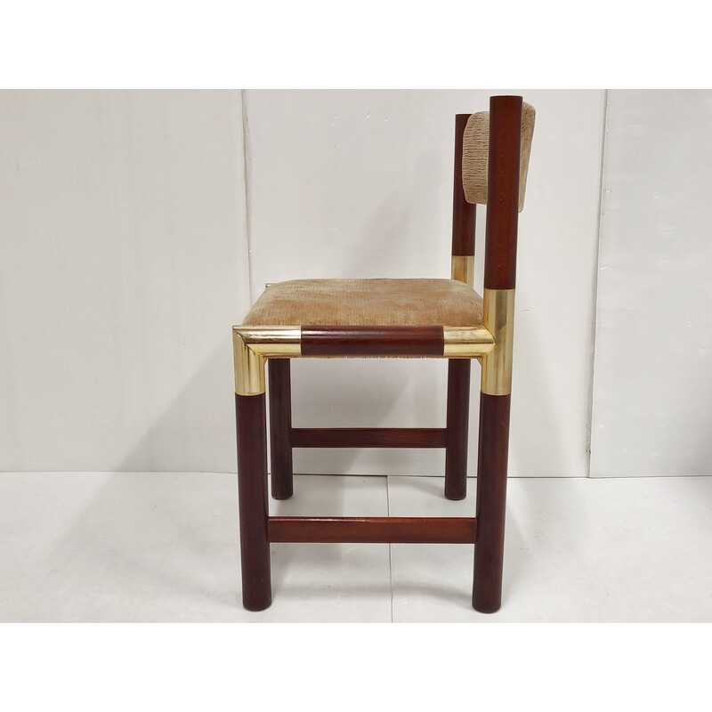 Chaise vintage en laiton doré et acajou, 1970