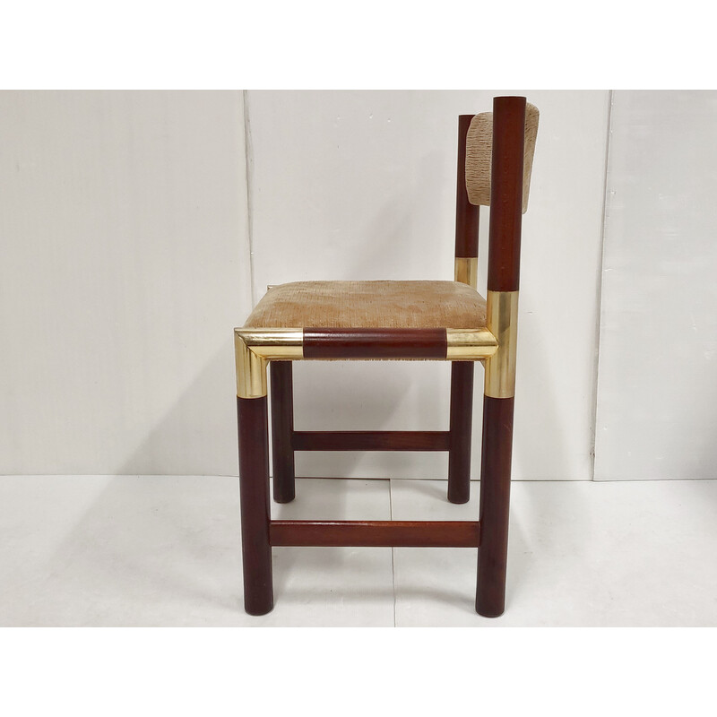 Silla vintage de latón dorado y caoba, 1970