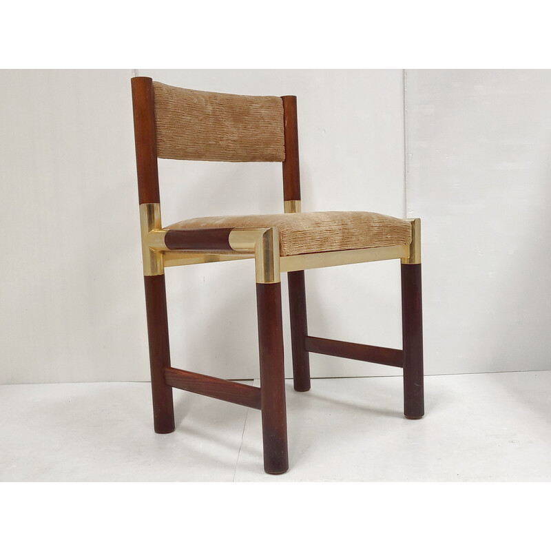 Cadeira em latão dourado e mogno Vintage, 1970