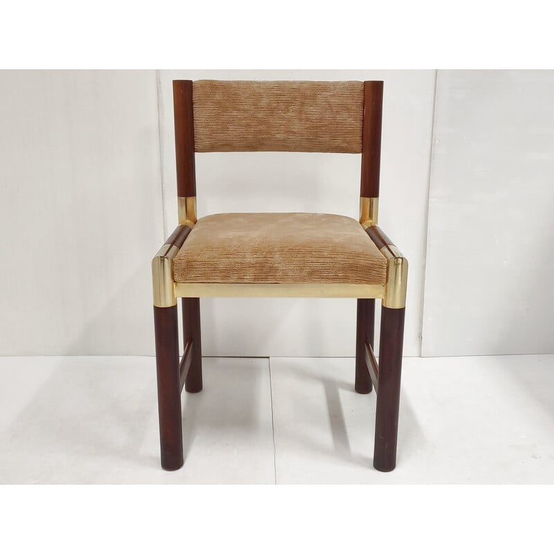 Chaise vintage en laiton doré et acajou, 1970