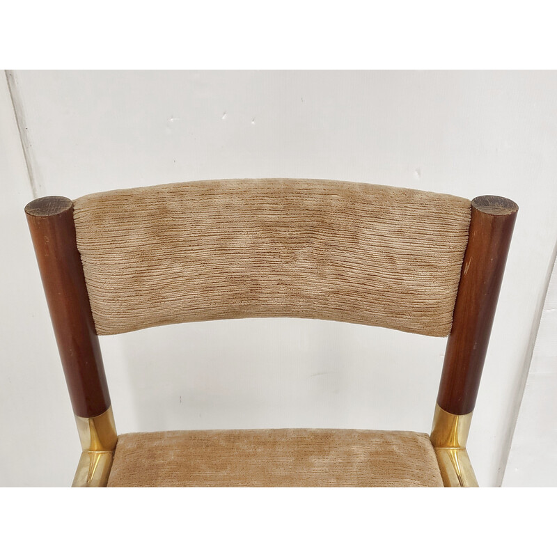 Silla vintage de latón dorado y caoba, 1970