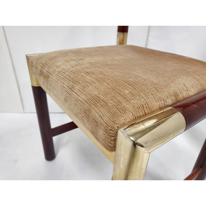 Silla vintage de latón dorado y caoba, 1970