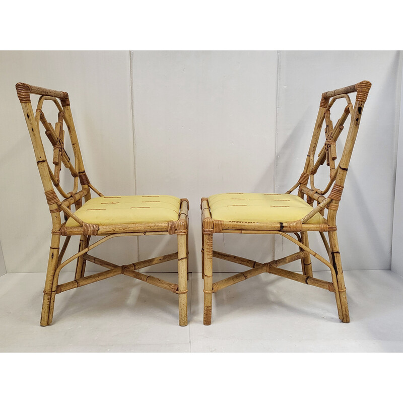 Conjunto de 4 cadeiras de bambu e rattan vintage, 1950