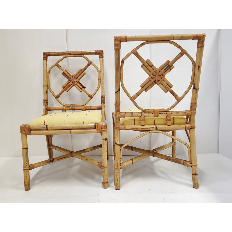 Conjunto de 4 cadeiras de bambu e rattan vintage, 1950