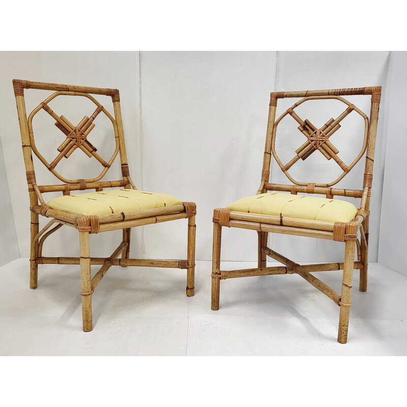 Set of 4 vintage bamboo and rattan chairs, 1950