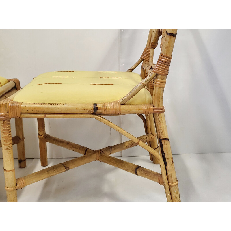 Set van 4 vintage stoelen van bamboe en rotan, 1950