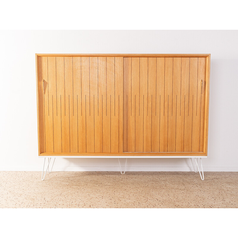 Vintage ashwood highboard with two sliding doors, Germany 1950s