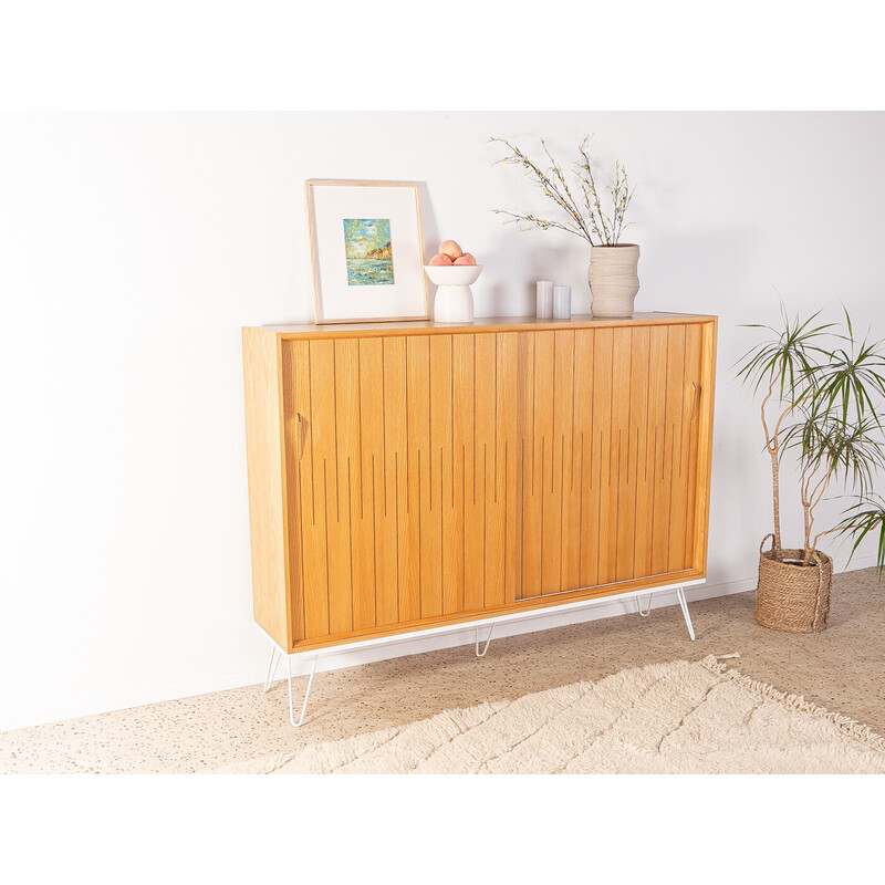 Vintage ashwood highboard with two sliding doors, Germany 1950s
